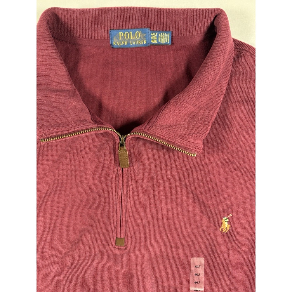 Polo Ralph Lauren Mens 4XLT Big Tall Quarter Zip Pullover Burgundy Cotton - Picture 2 of 9